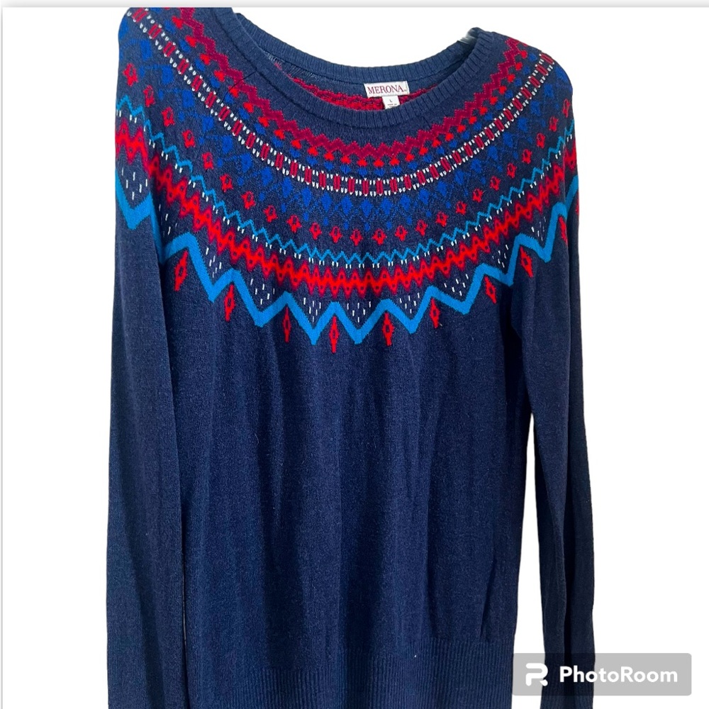 FAIR ISLE SWEATER MERONA FAIR ISLE Blue crew neck sweater Size LARGE